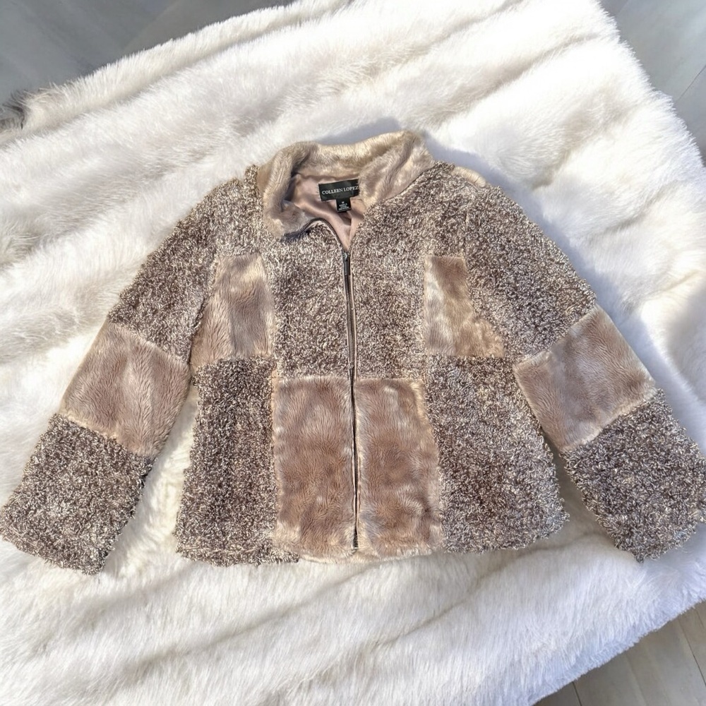 Colleen Lopez Plush Patchwork Teddy Jacket In Dus… - image 2